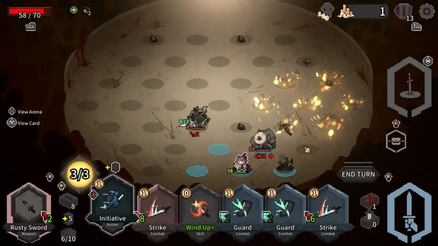 Alina of the Arena character near the edge of the arena with enemies closing in