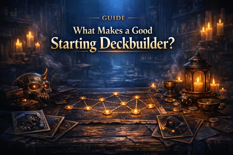 Cards, tokens, and a glowing map on a tabletop screen.