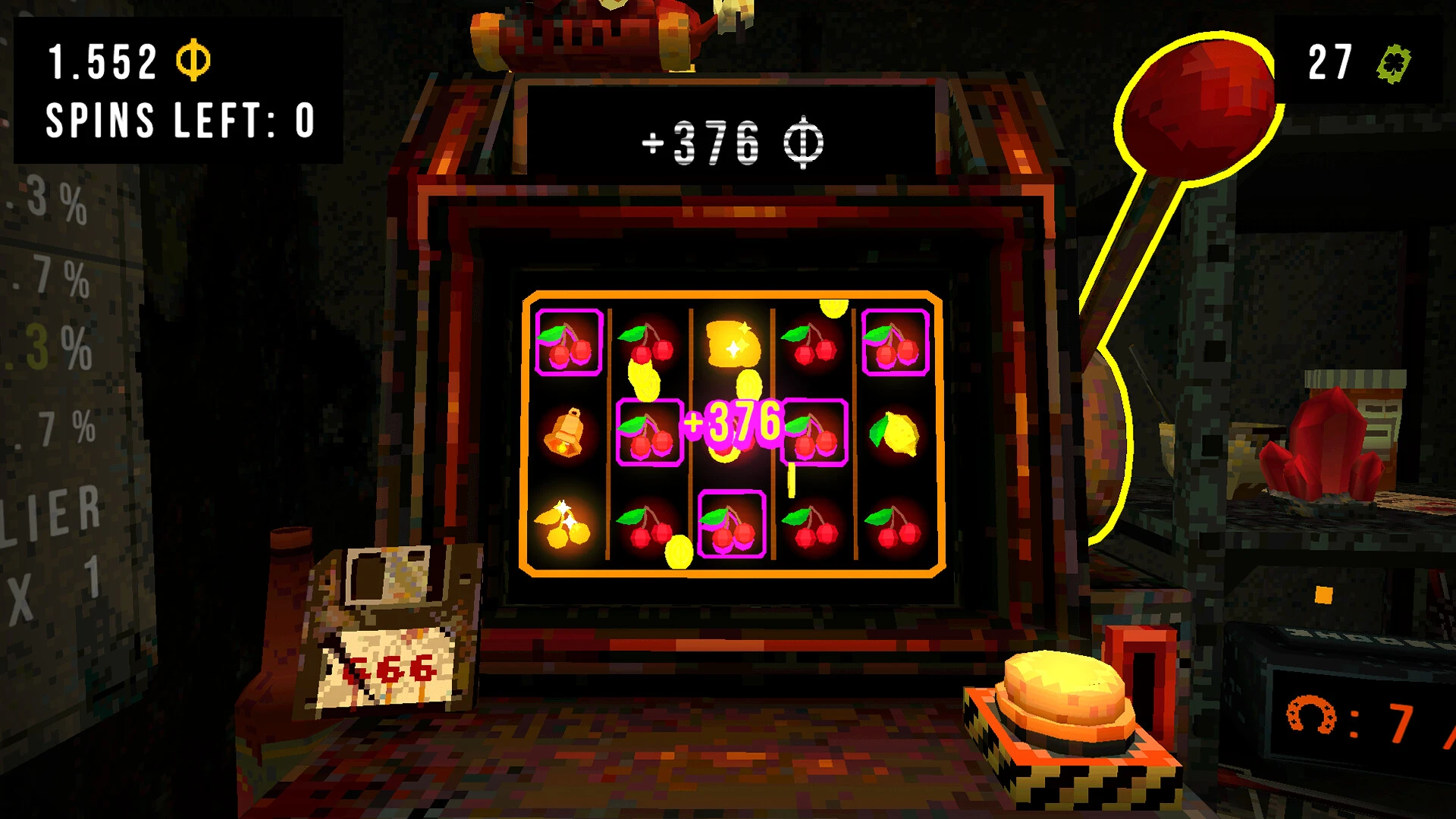 CloverPit horror slot machine roguelite with debt pressure and grim arcade presentation