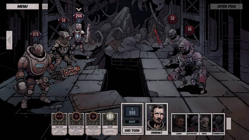 Deep Sky Derelicts sci-fi card combat inside a derelict ship