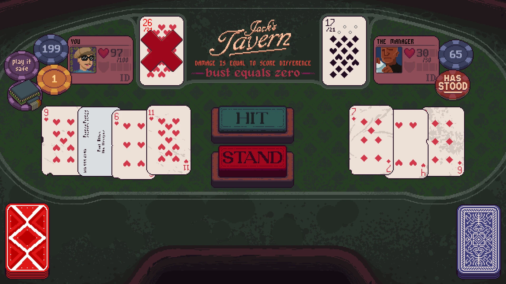 Dungeons and Degenerate Gamblers blackjack roguelike tavern battle with custom cards