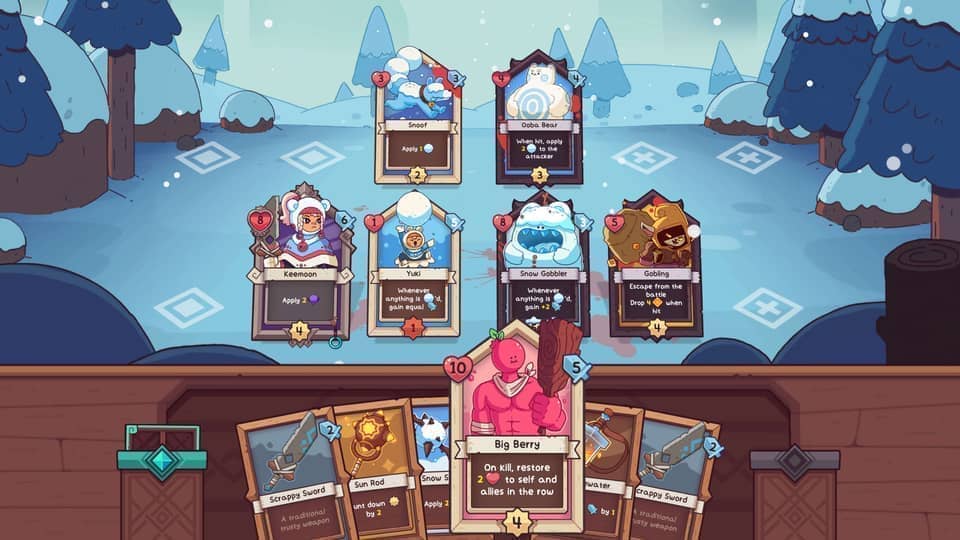 Wildfrost tactical card battle in a frozen world with companions and enemies