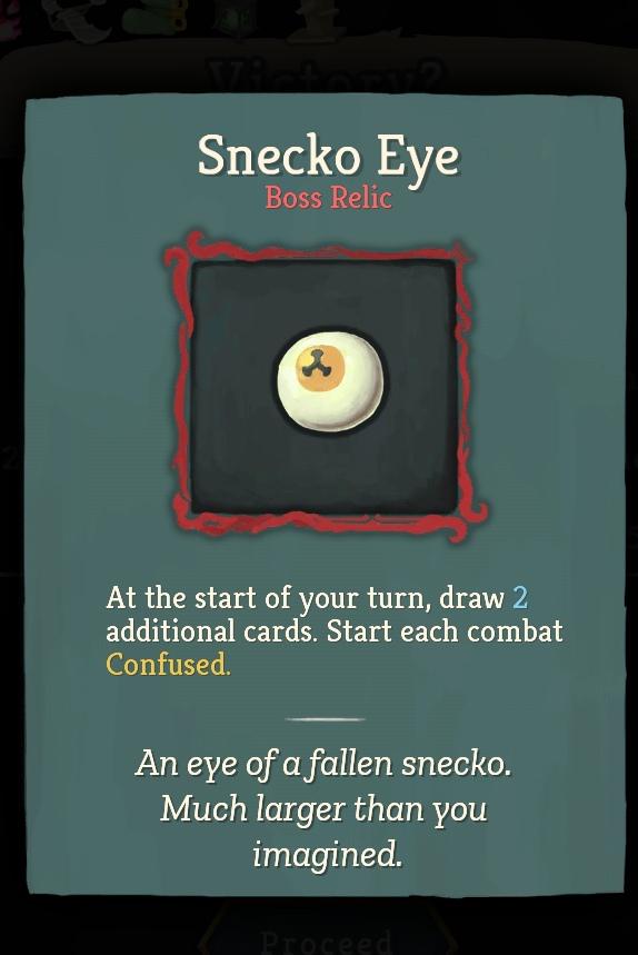 Slay the Spire Snecko Eye boss relic card showing draw two additional cards and start each combat Confused